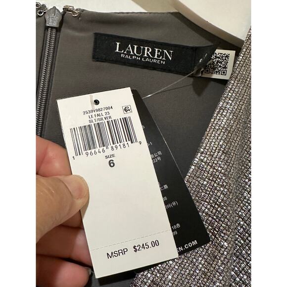 Lauren Ralph Lauren Metallic Knit Faux Wrap Ruffle Dress Size 6 NWT Cocktail - Picture 9 of 15